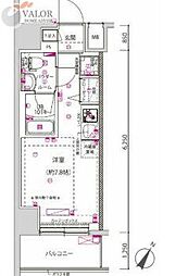 クラリッサ横浜シエル 3階ワンルームの間取り