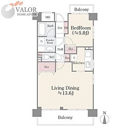 フレスコ川崎 7階1LDKの間取り