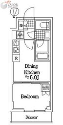 ハーモニーレジデンスクロスゲート 2階1DKの間取り