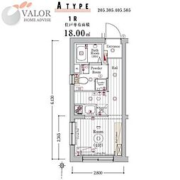 ＭＡＸＩＶｂａｓｉｃ大鳥居 4階ワンルームの間取り