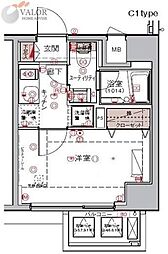ハーモニーレジデンス大森WEST 9階1Kの間取り