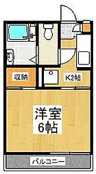 小田急小田原線 町田駅 徒歩16分の賃貸アパート 2階1Kの間取り