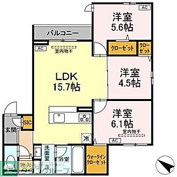 JR横浜線 町田駅 徒歩16分の賃貸アパート 3階3LDKの間取り