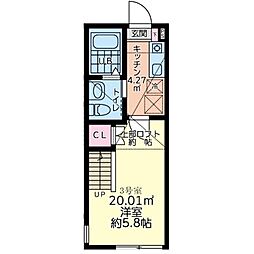 JR横浜線 町田駅 徒歩10分の賃貸アパート 2階1Kの間取り