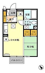 小田急江ノ島線 相模大野駅 バス7分 上原団地下車 徒歩4分の賃貸アパート 2階1LDKの間取り