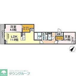 JR横浜線 淵野辺駅 徒歩9分の賃貸アパート 3階2LDKの間取り