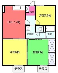 JR横浜線 相模原駅 徒歩20分の賃貸アパート 1階3DKの間取り