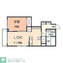 JR横浜線 相模原駅 徒歩18分の賃貸アパート 1階1LDKの間取り