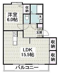 エクセルコート 1階1LDKの間取り