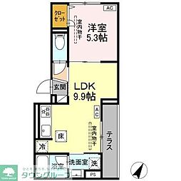 大和市南林間5丁目アパート 1LDKの間取図画像