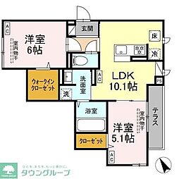 小田急小田原線 町田駅 徒歩9分の賃貸アパート 1階2LDKの間取り