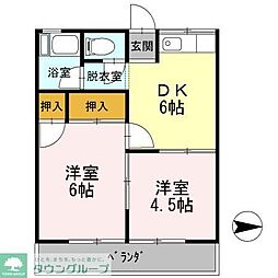 小田急小田原線 小田急相模原駅 徒歩15分の賃貸アパート 2階2DKの間取り
