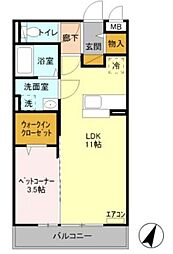 ハルムB 1LDKの間取図画像