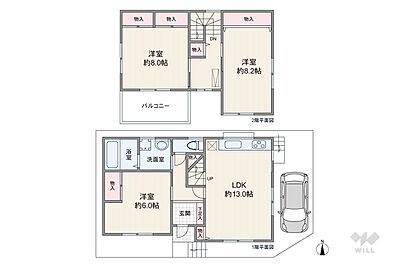 間取り:間取りは延床面積89.9平米の3LDK。リビング階段のプラン。 間取り:間取りは延床面積89.9平米の3LDK。リビング階段のプラン。