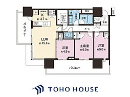 パークタワー川口本町 23階 3LDKの間取図画像
