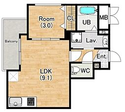 ティーテラス 2階1LDKの間取り
