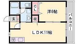 ソレジオ横田 2階1LDKの間取り