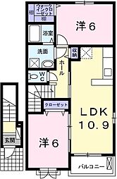 ｆｒｉｓｃｈｉ　Ｋ・Ｍ 2階2LDKの間取り