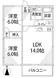 ヘーベル八代 2LDKの間取図画像