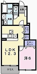 エーデル緑ケ丘D 1LDKの間取図画像