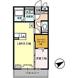 セジュール東阿保B棟 1LDKの間取図画像