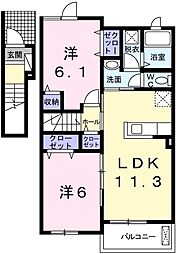メゾンプラース3 2LDKの間取図画像