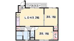 パストラル・ドミール 2LDKの間取図画像