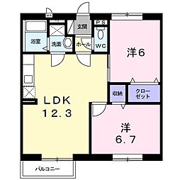 シャルマンホームB棟 2LDKの間取図画像