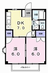 タウニーSA棟 2DKの間取図画像