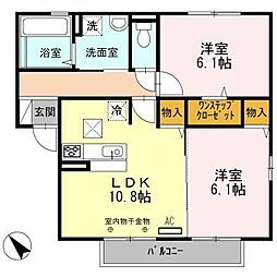 コンフォート上原田A棟 2LDKの間取図画像