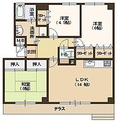 イーストヒルズ田寺 3LDKの間取図画像