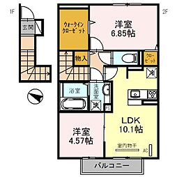パークハイム七番館 2LDKの間取図画像