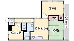 ロイヤルコーポ宝殿 3DKの間取図画像