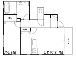 サンサージュ加納原田II 1LDKの間取図画像