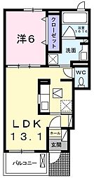 カーサセレーナB 1LDKの間取図画像