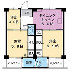 ビレッジハウス野村2号 3DKの間取図画像
