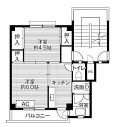 ビレッジハウス小坂1号棟 2Kの間取図画像