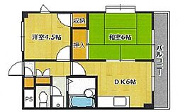 第14サンライズイトウ 2DKの間取図画像