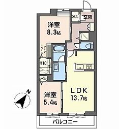 オカバ姫路青山シャーメゾンB 2LDKの間取図画像