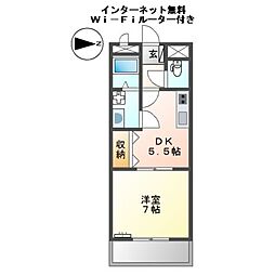 プリヴェール 1DKの間取図画像