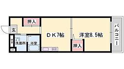 セルジュYS姫路 1DKの間取図画像