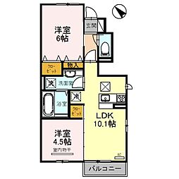 パークハイム六番館 2LDKの間取図画像