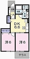 セイントチヒロB棟 2DKの間取図画像