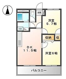 グリーンハイムS 2LDKの間取図画像