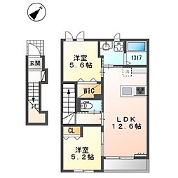 シャルマン・中島2 2LDKの間取図画像
