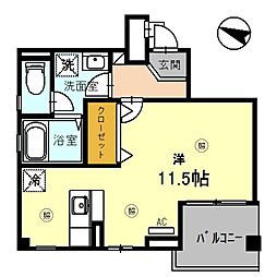 パークハイム弐番館B棟 ワンルームの間取図画像