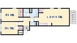 N・Sハイツ 2LDKの間取図画像