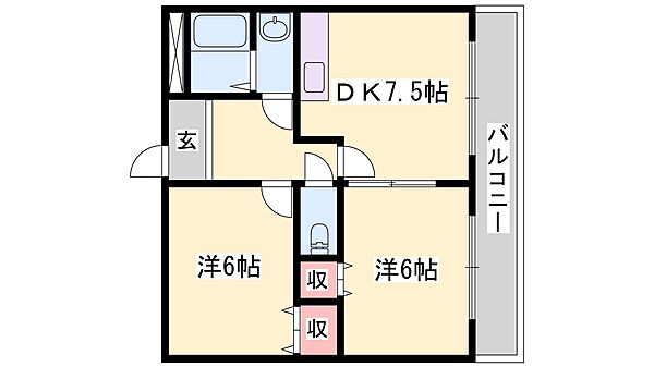 兵庫県姫路市土山４丁目(賃貸マンション2DK・3階・41.30㎡)の写真 その2