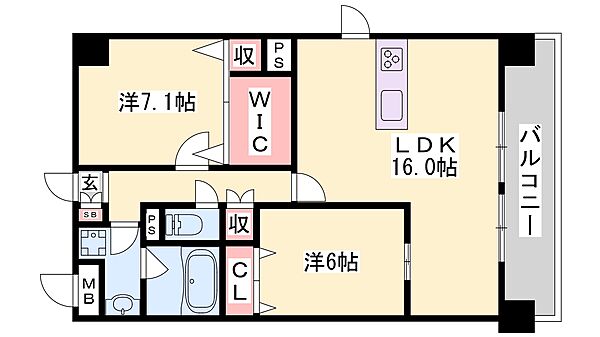 兵庫県姫路市飾磨区思案橋(賃貸マンション2LDK・3階・65.52㎡)の写真 その2