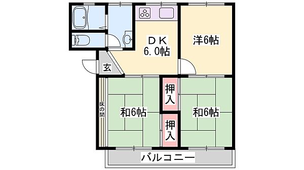 兵庫県姫路市飾磨区下野田１丁目(賃貸マンション3DK・2階・59.53㎡)の写真 その2